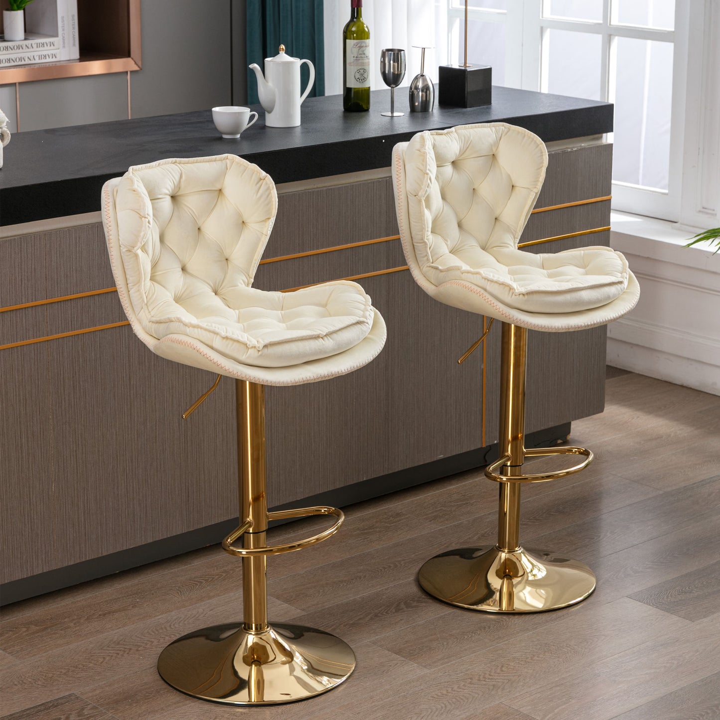 Set of 2 Bar Stools; cream