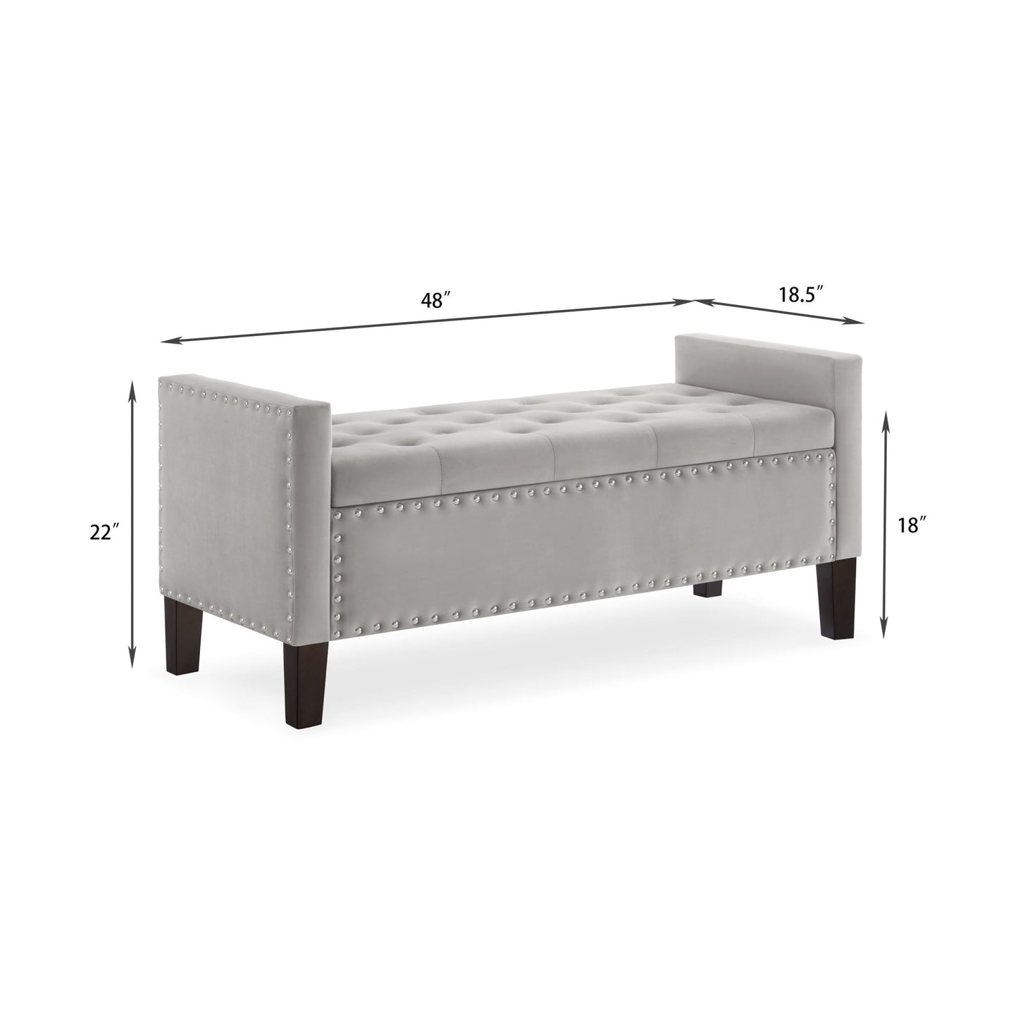 Upholstered Tufted Button Storage Bench with nails trim,Entryway Living Room Soft Padded Seat with Armrest,Bed Bench-Gray