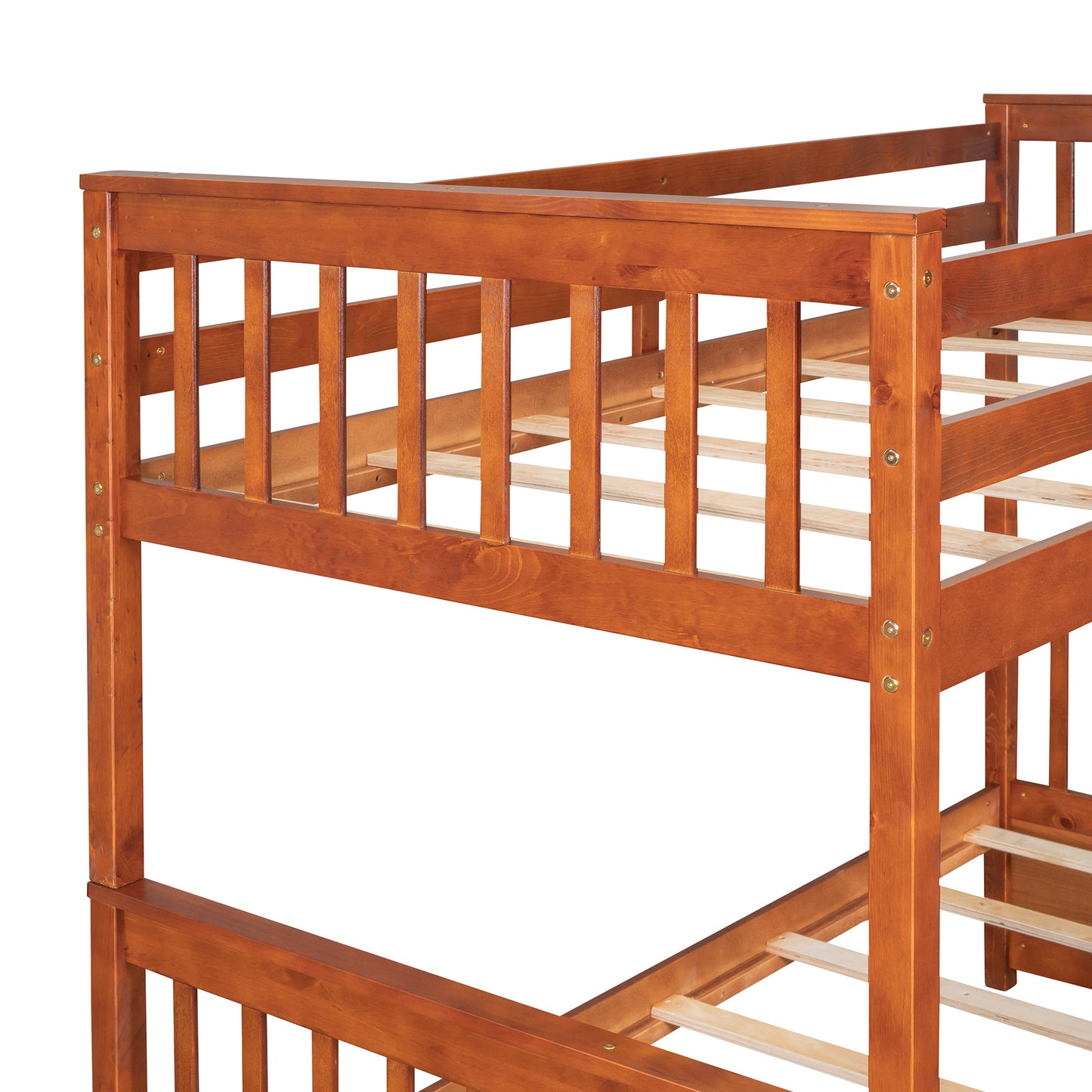 Brown- Twin-Over-Full Bunk Bed with Ladders and Two Storage Drawers