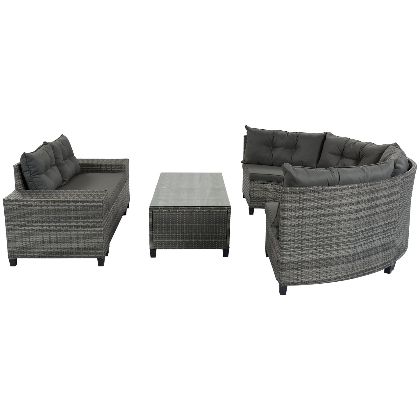 8-pieces Outdoor Set;  Half-Moon All Weather;  PE Rattan Water-resistant and UV Protected