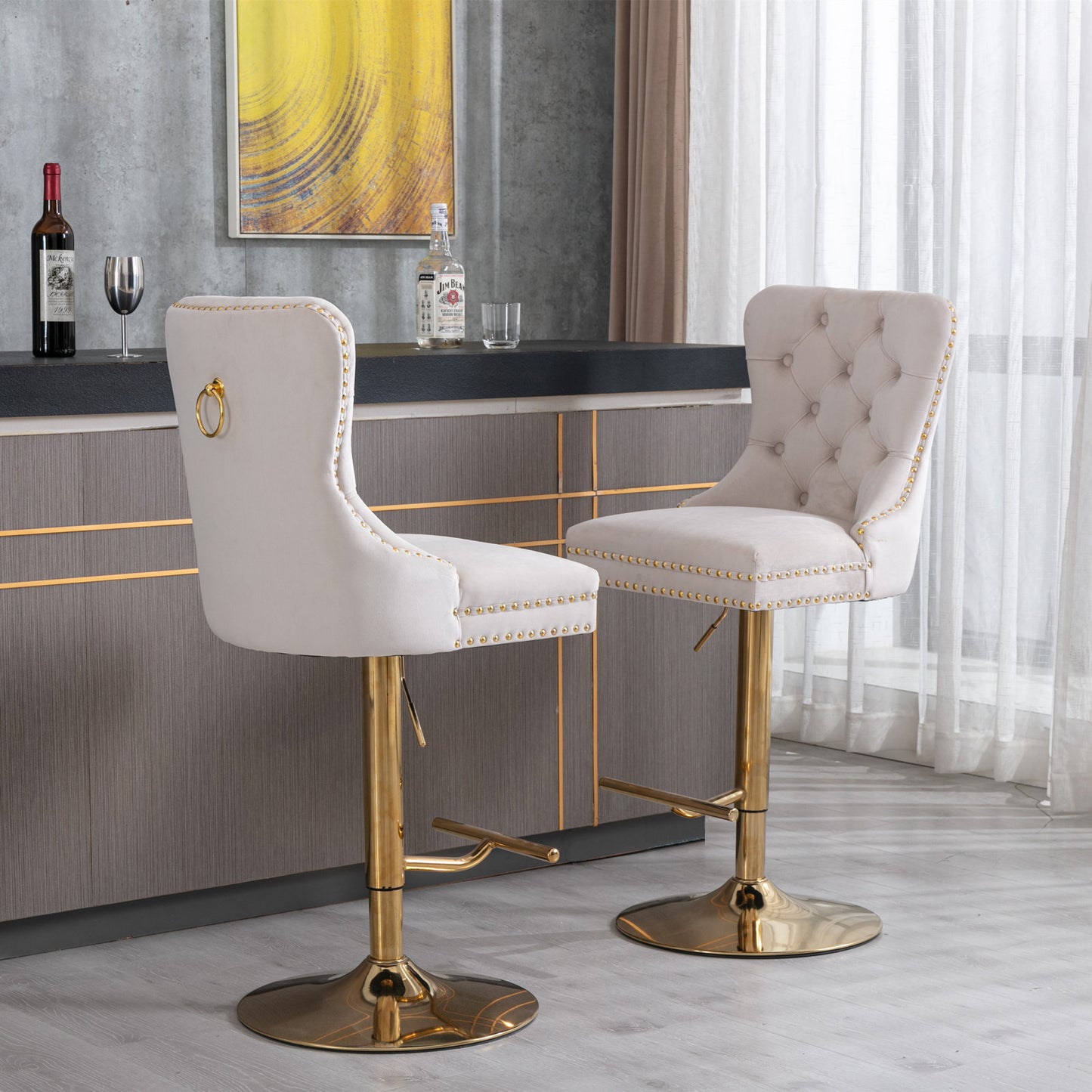 Beige Velvet Barstools (Set of 2)