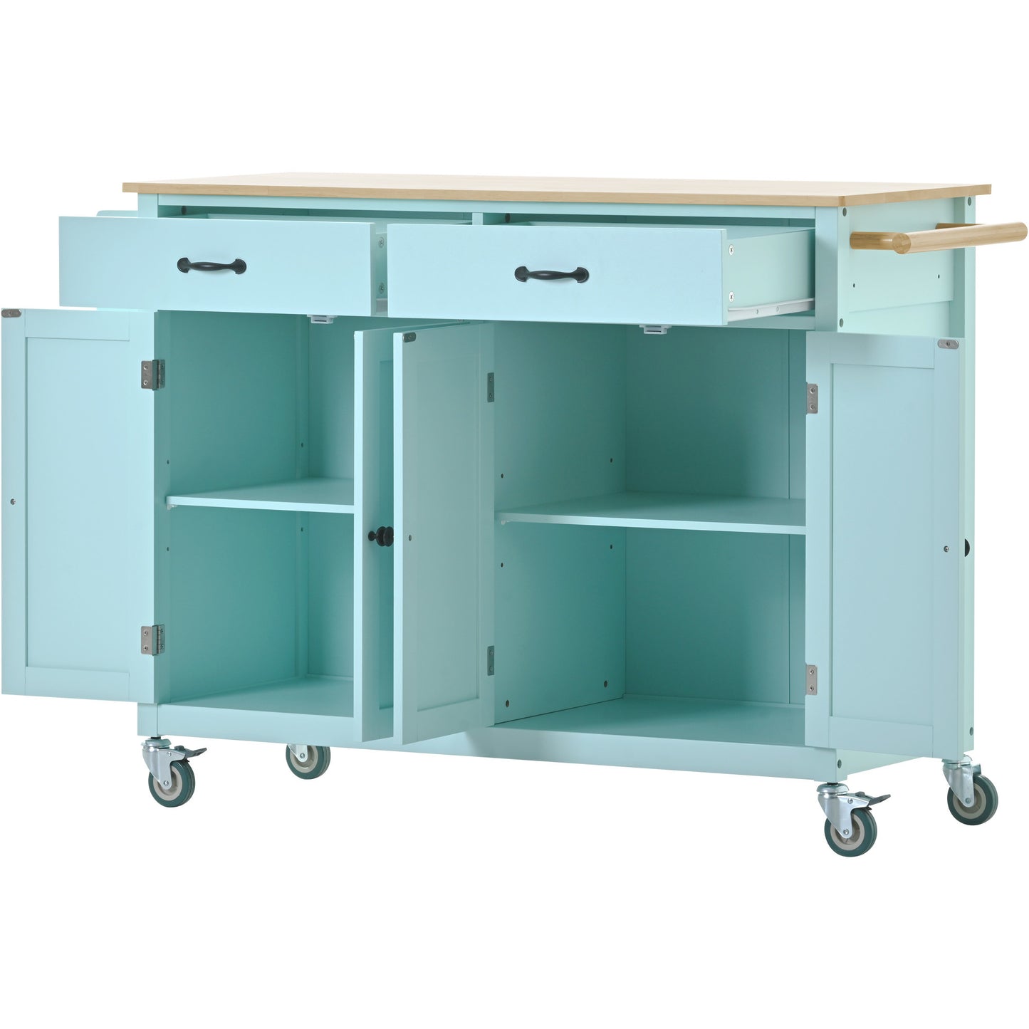 Kitchen Island Cart with 4 Doors (Mint Green)