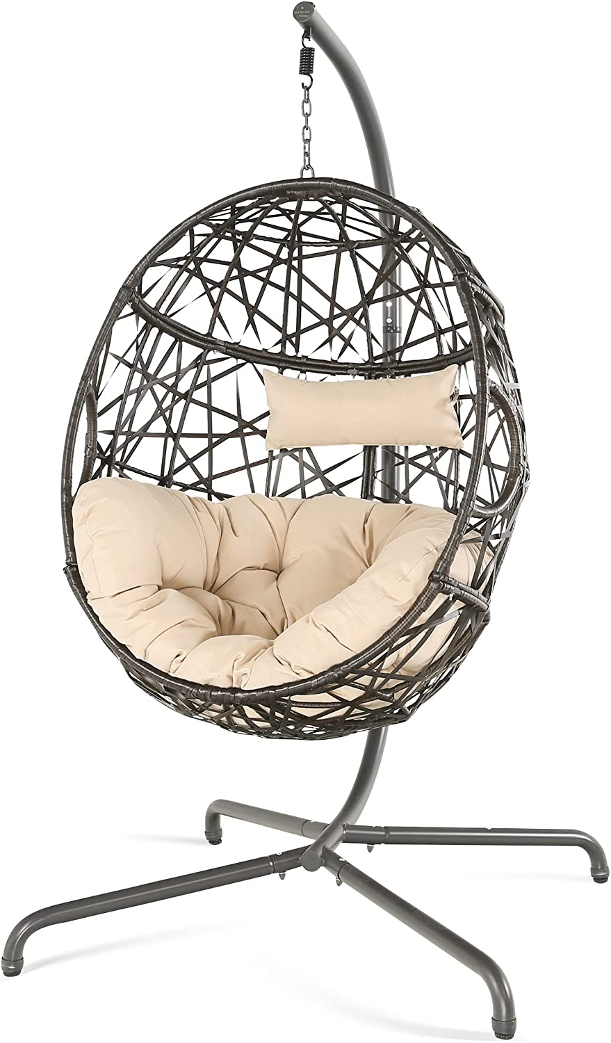 Hanging Egg Chair Outdoor Indoor Patio Swing Chair with UV Resistant Cushion Wicker Rattan Hammock Basket Chair with Stand (Turqoise)