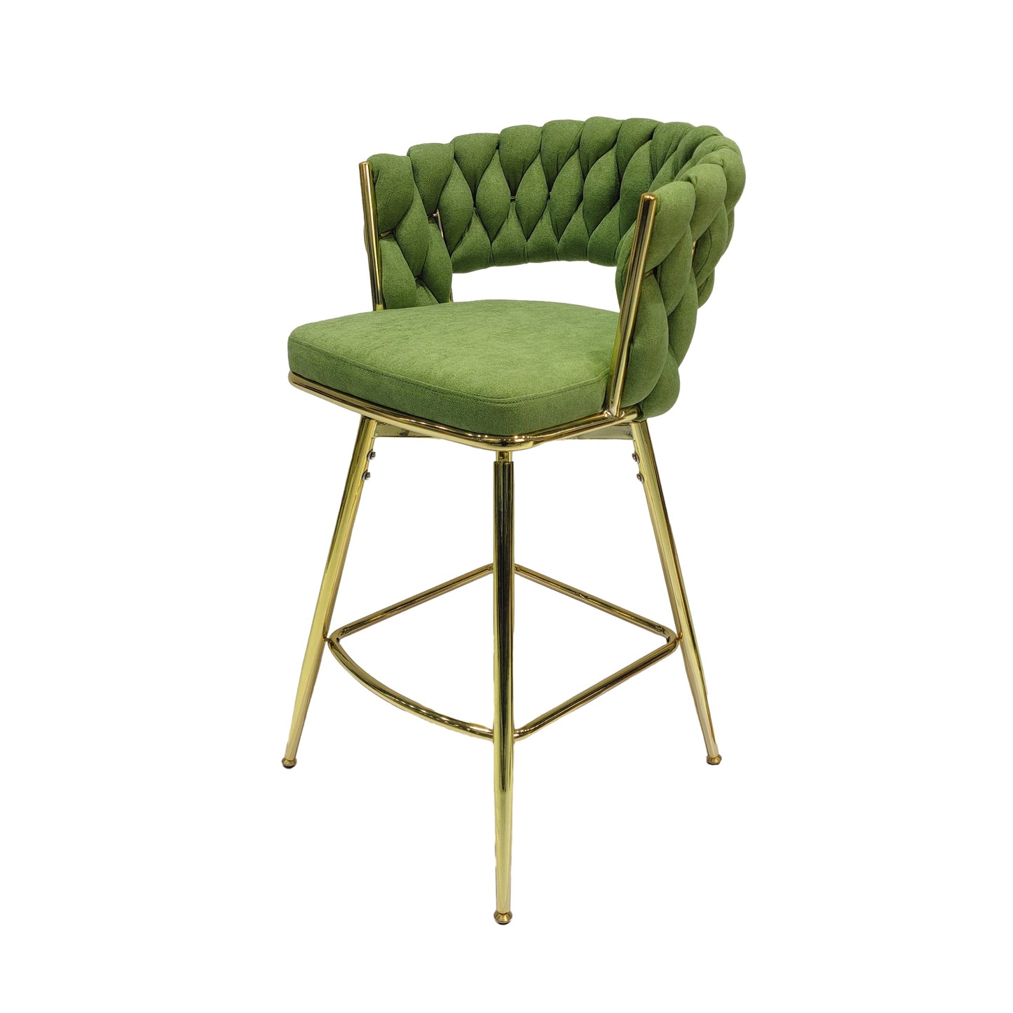 Bar Chair Linen Woven Bar Stool Set of 2, (Green)