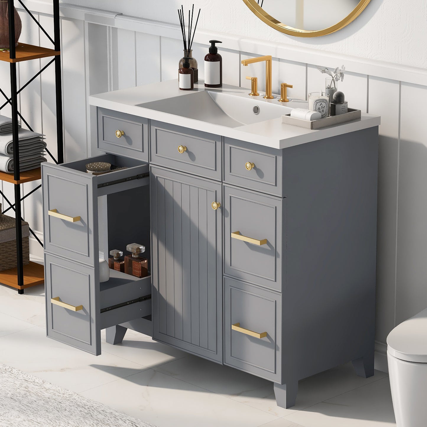 36" Bathroom Vanity Cabinet with Sink Top Combo Set, Grey, Single Sink.