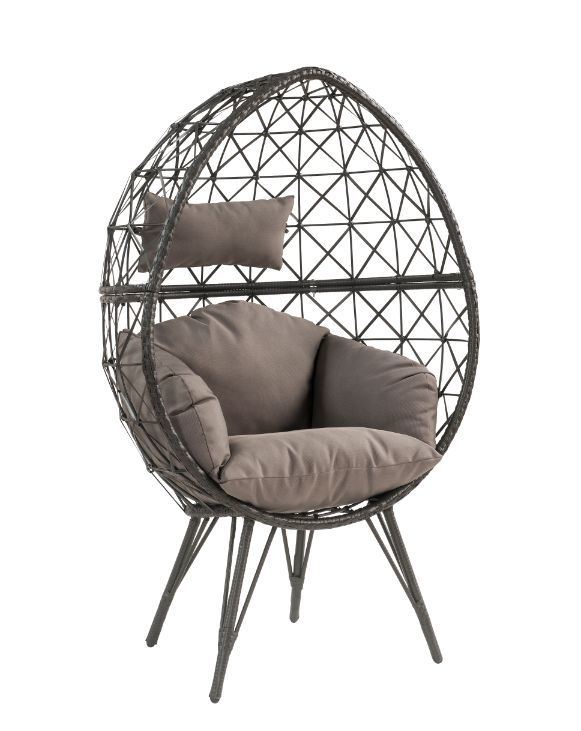 ACME Aeven Patio Lounge Chair, Light Gray Fabric & Black Wicker 45111