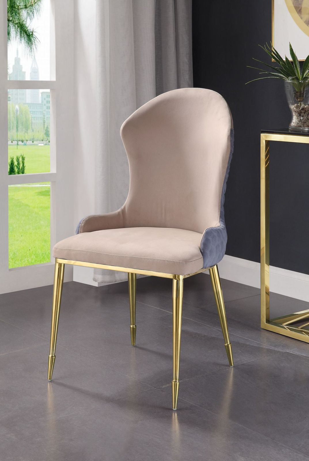 Caolan Side Chair (Set-2); Tan; Lavender Fabric & Gold YJ