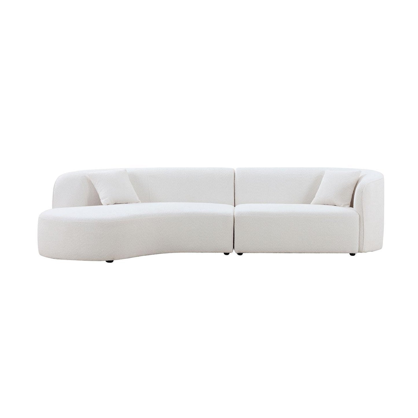 Luxury Modern Style Living Room Upholstery Curved Sofa with Chaise 2-Piece Set - Boucle Couch, White