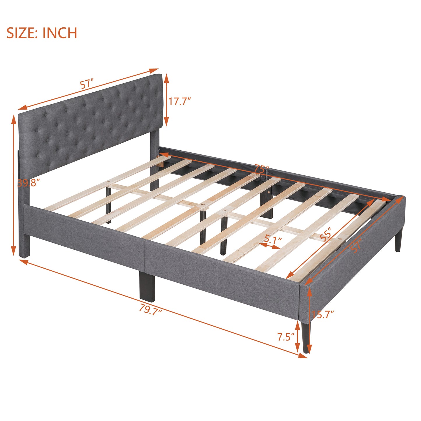 Upholstered Linen Platform Bed, Full Size