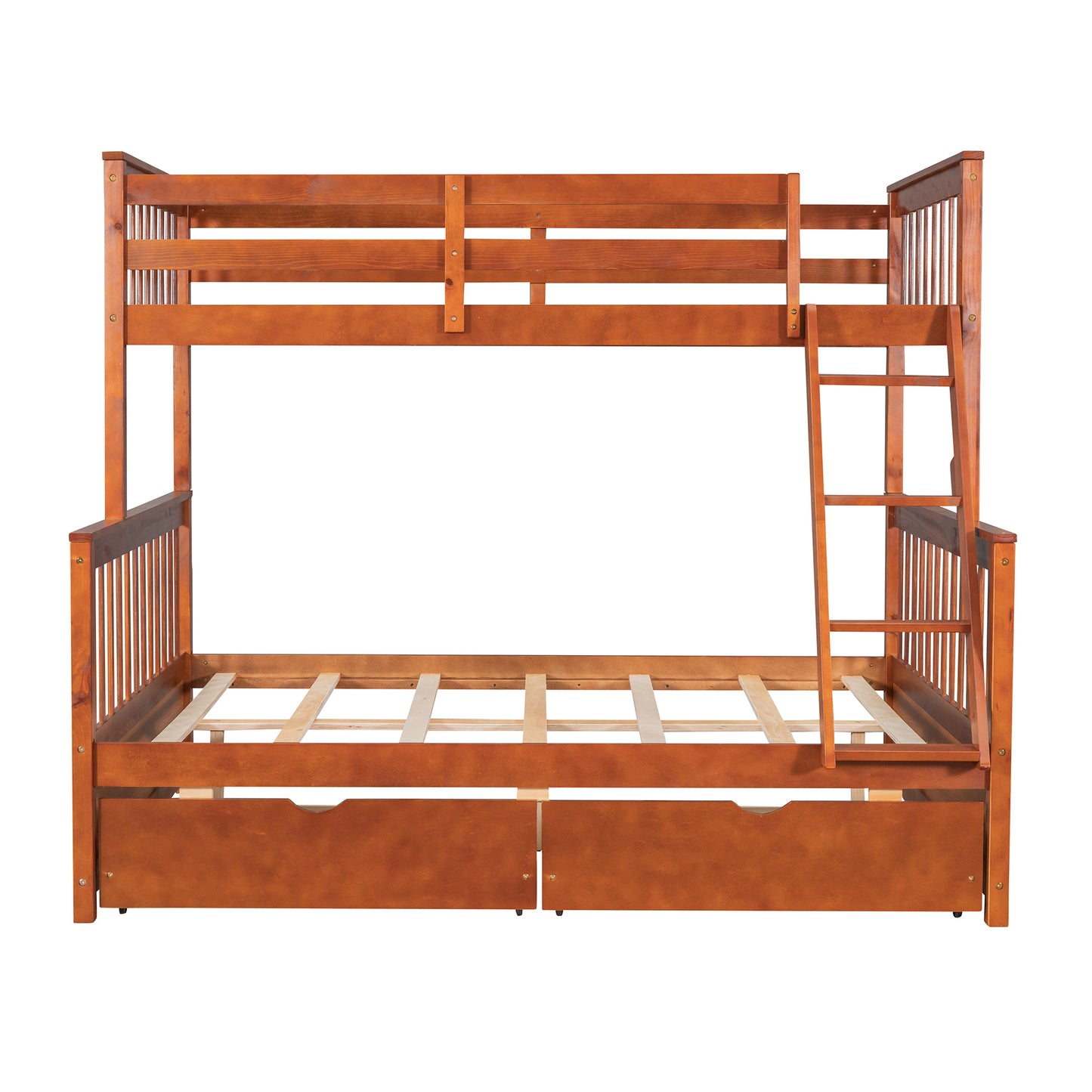 Brown- Twin-Over-Full Bunk Bed with Ladders and Two Storage Drawers