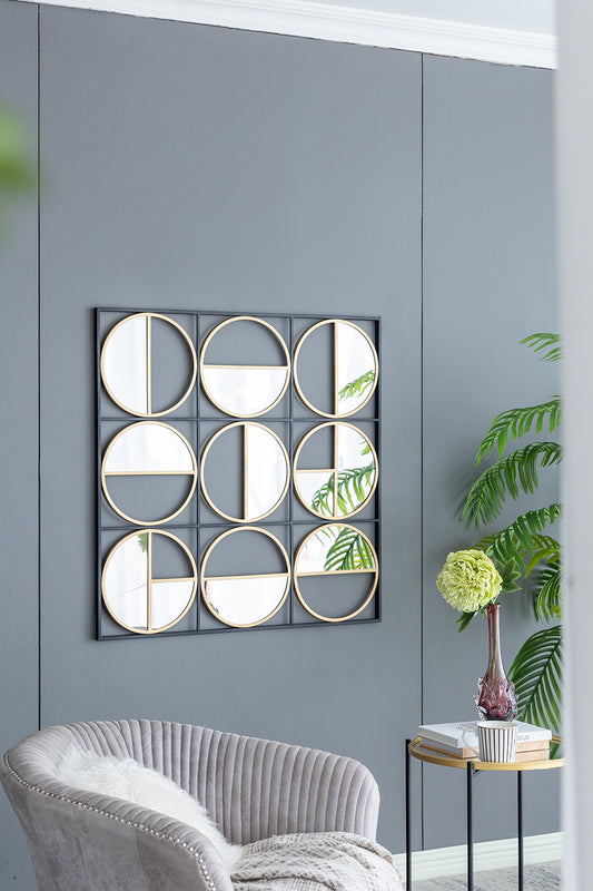 35.6" in Eclectic Styling Metal Beaded Black Wall Mirror