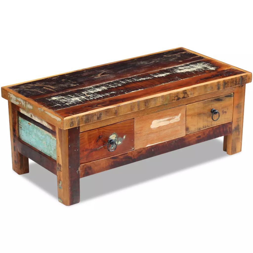 Coffee Table Drawers Solid Reclaimed Wood 35.4"x17.7"x13.8"