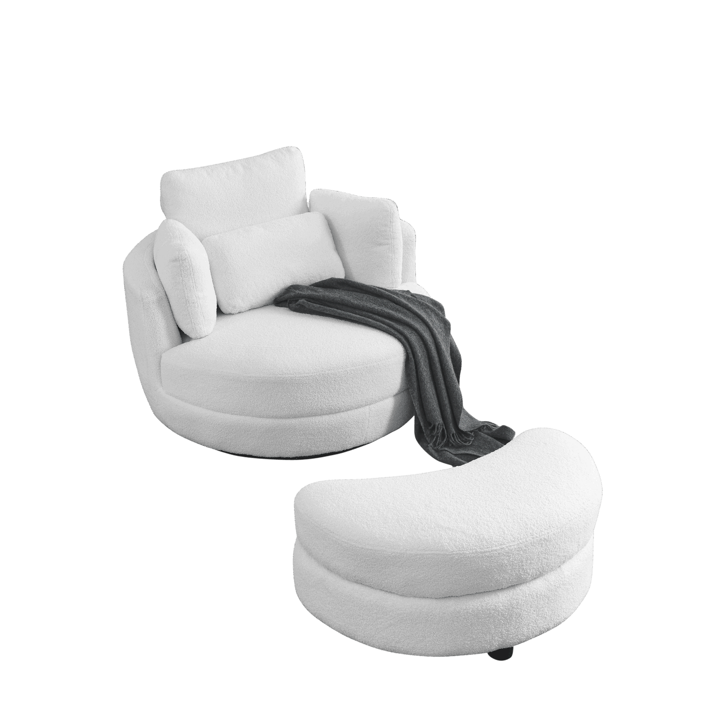 39"W Oversized Swivel Chair with moon storage ottoman