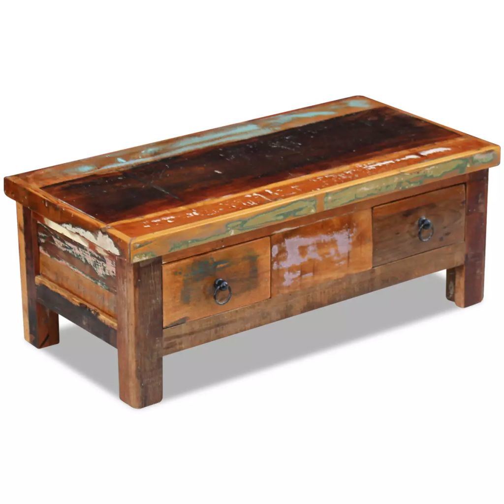 Coffee Table Drawers Solid Reclaimed Wood 35.4"x17.7"x13.8"