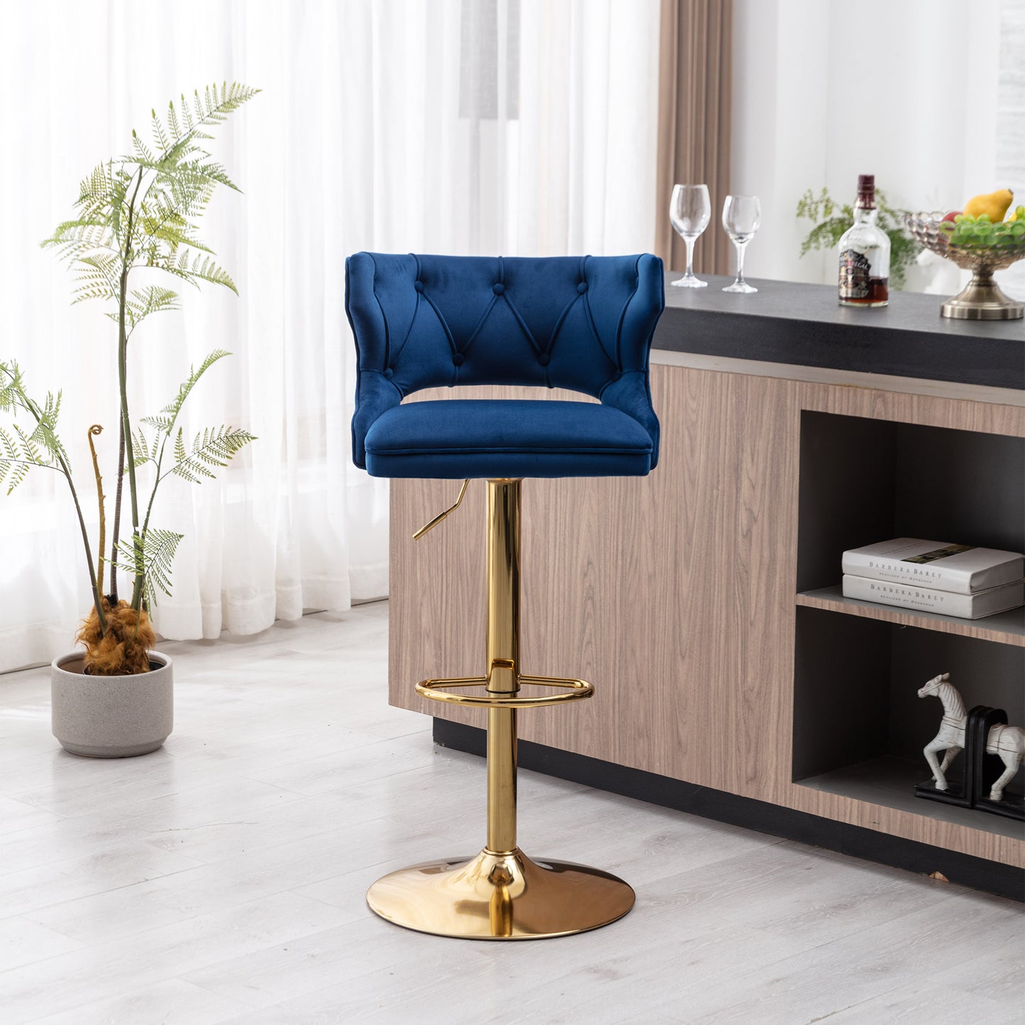 Blue and Gold Bar Stools; 2PCS/SET