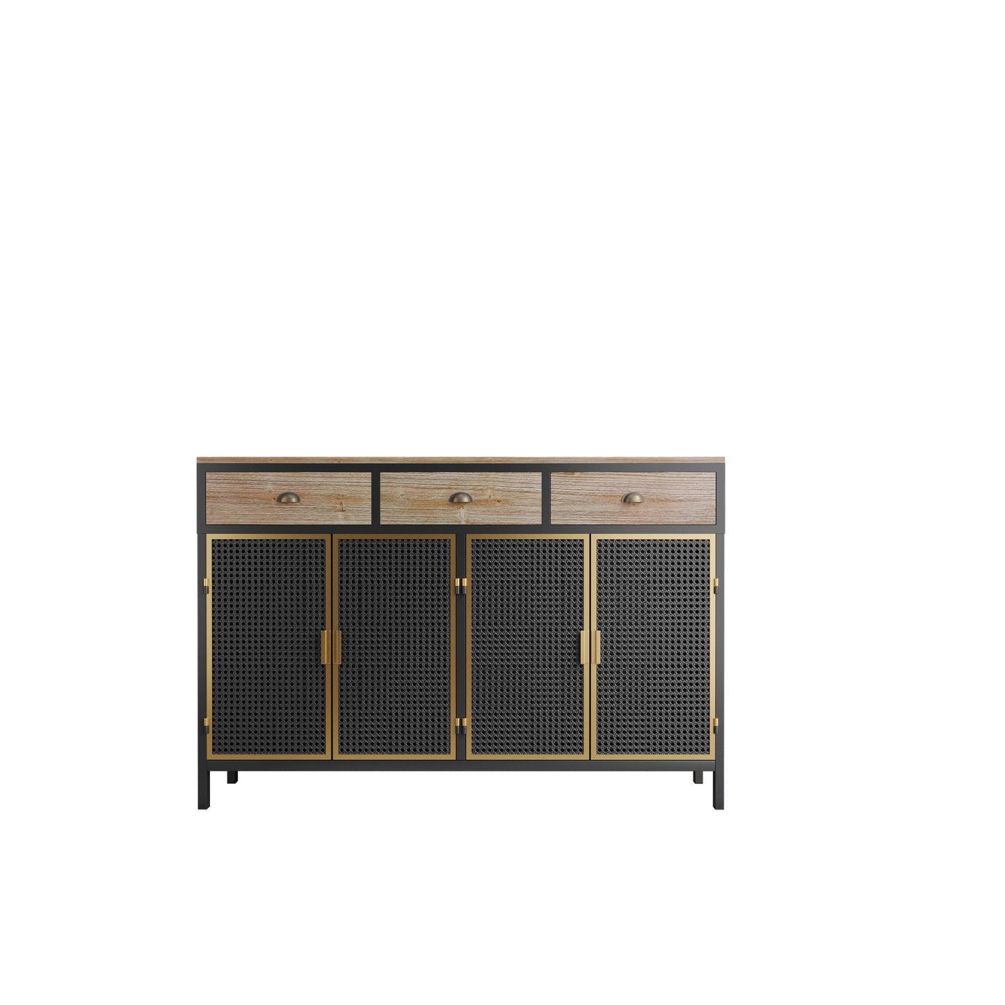 48" Wide 4 Doors Modern Sideboard with 3 Top Drawers, Freestanding Sideboard Storage Cabinet Entryway Floor Cabinet