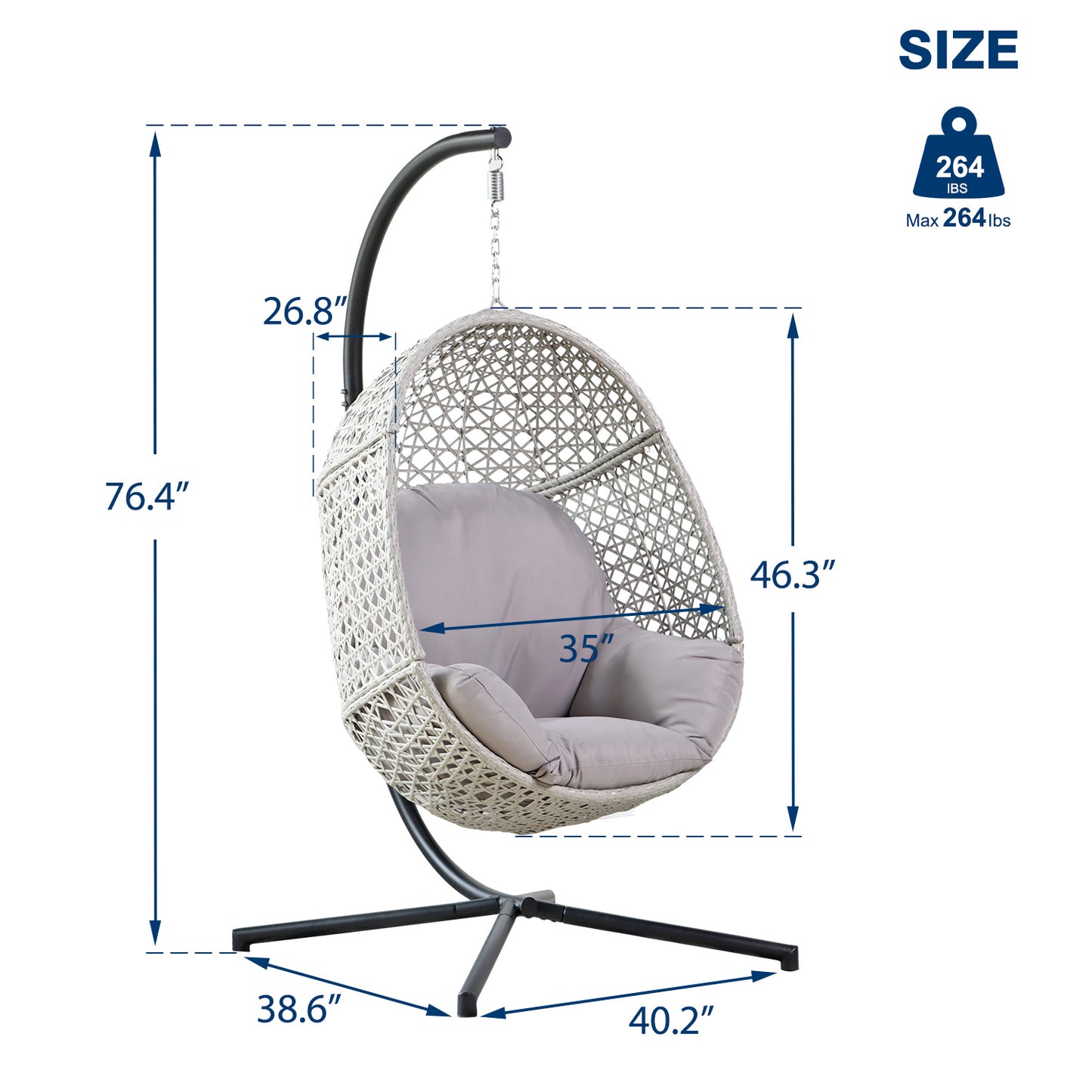 Large Hanging Egg Chair with Metal Stand and UV Resistant Cushion Hammock Chairs with C-Stand for Outdoor Indoor