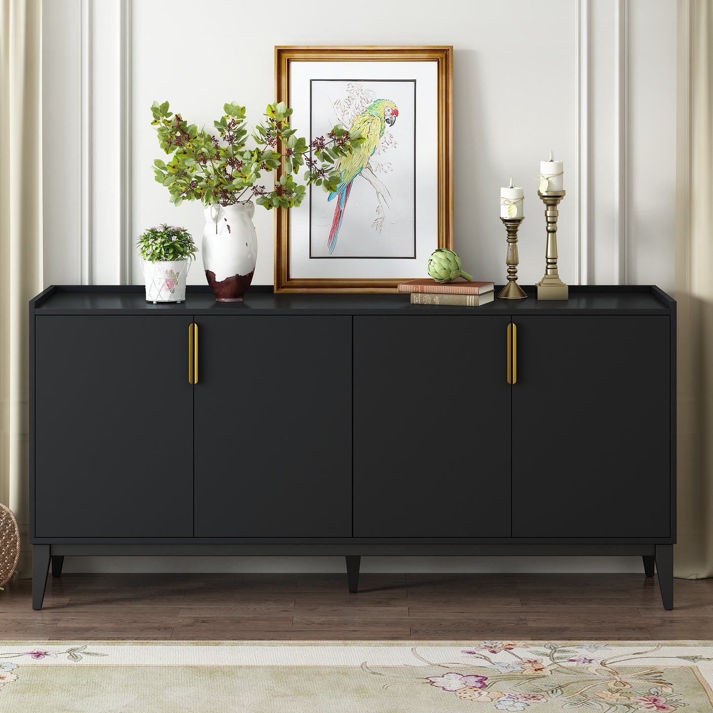 U_Style Storage Cabinet Sideboard Wooden Cabinet with 4 Doors for Hallway, Entryway, Living Room, Bedroom, Adjustable Shelf