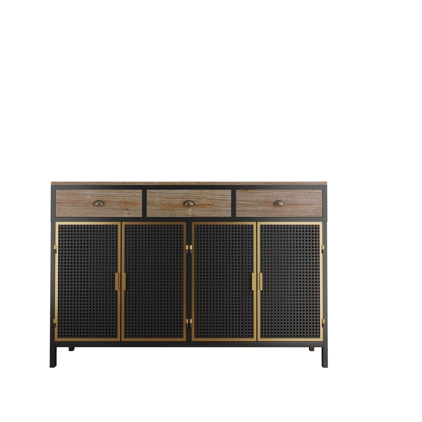 48" Wide 4 Doors Modern Sideboard with 3 Top Drawers, Freestanding Sideboard Storage Cabinet Entryway Floor Cabinet