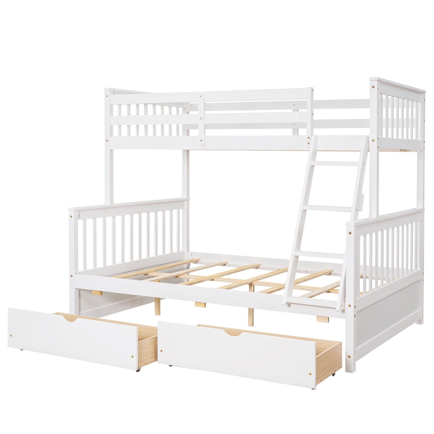 Brown- Twin-Over-Full Bunk Bed with Ladders and Two Storage Drawers