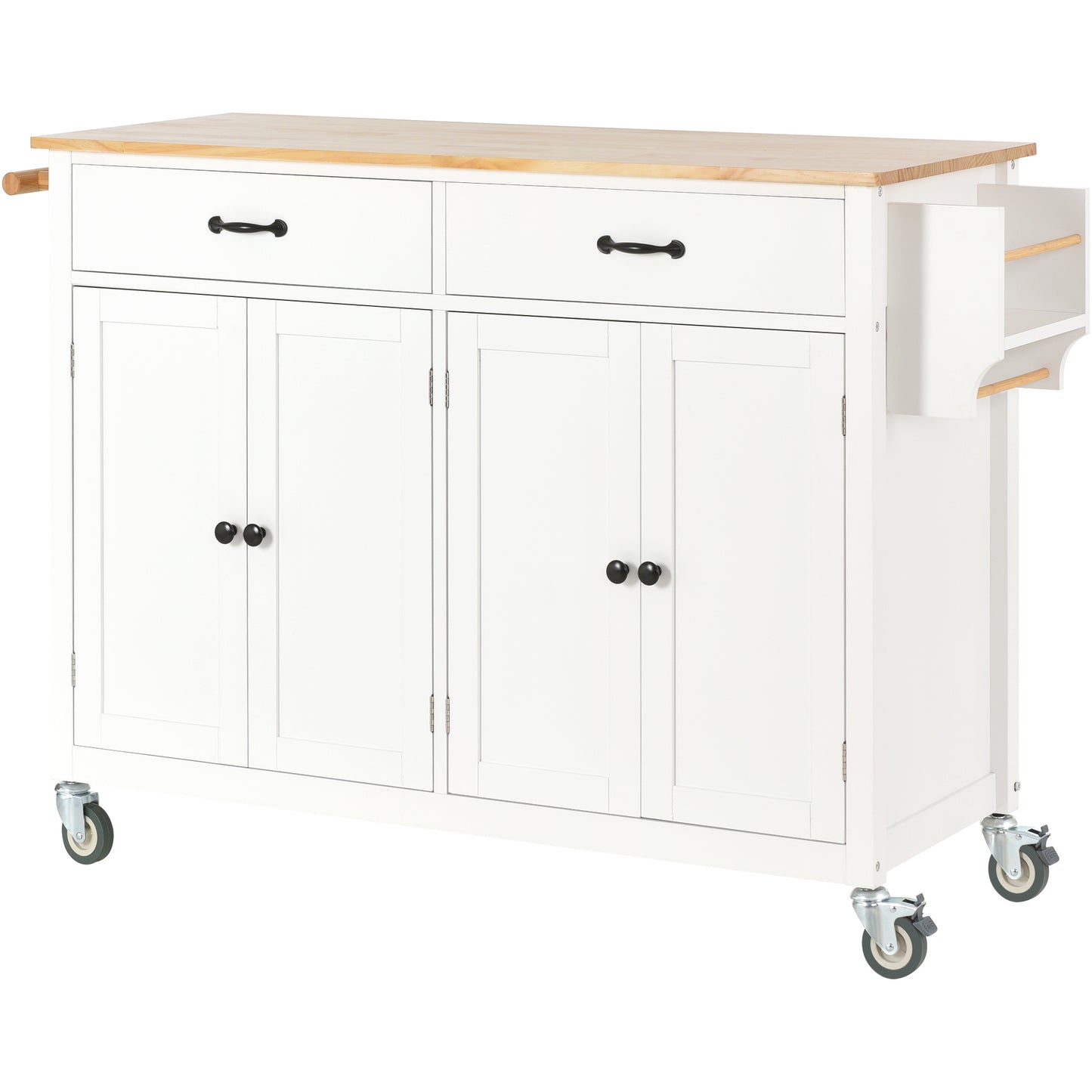 Kitchen Island Cart with Solid Wood Top and Locking Wheels (White)