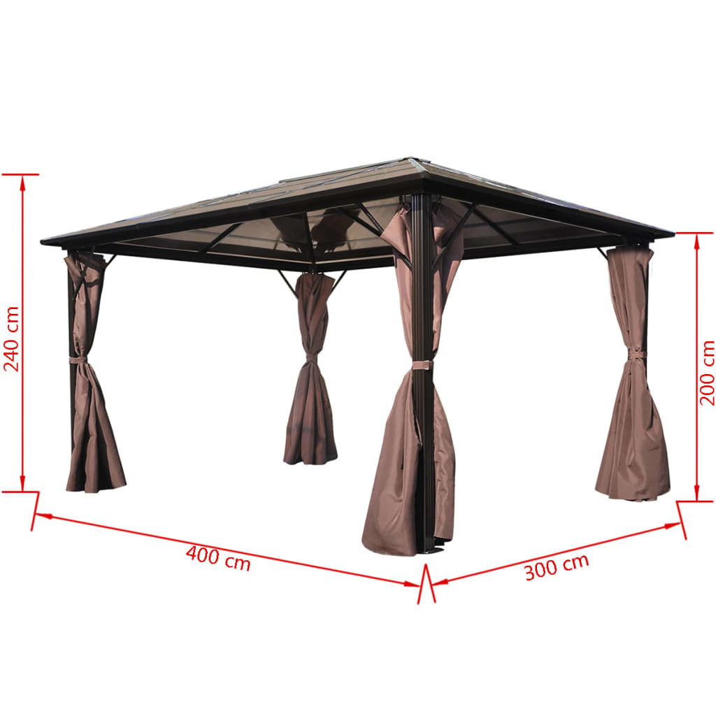 Gazebo with Curtain Brown Aluminum 157.5"x118.1"