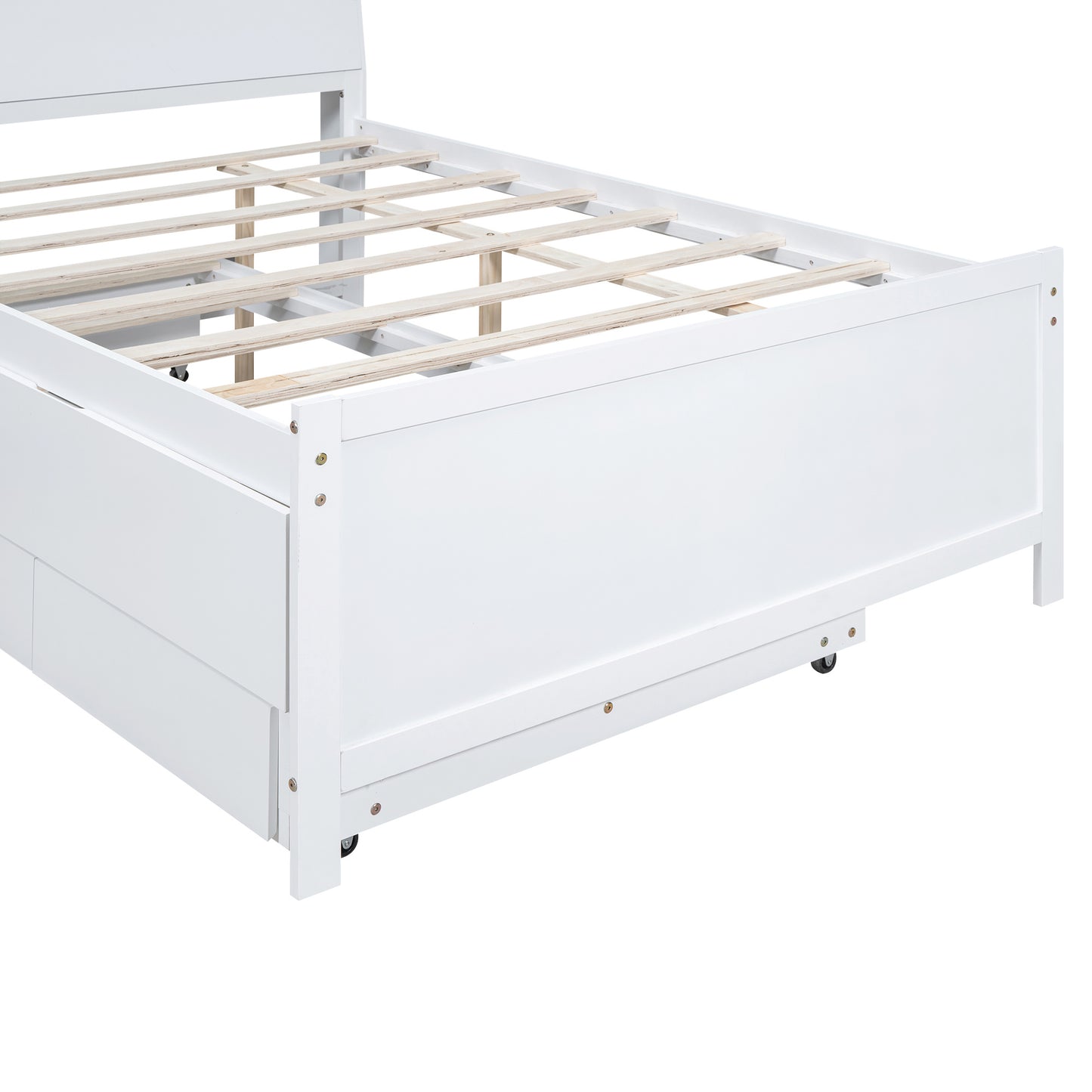 Full Size Platform Bed with Storage LED Headboard, Twin Size Trundle and 3 Drawers, White