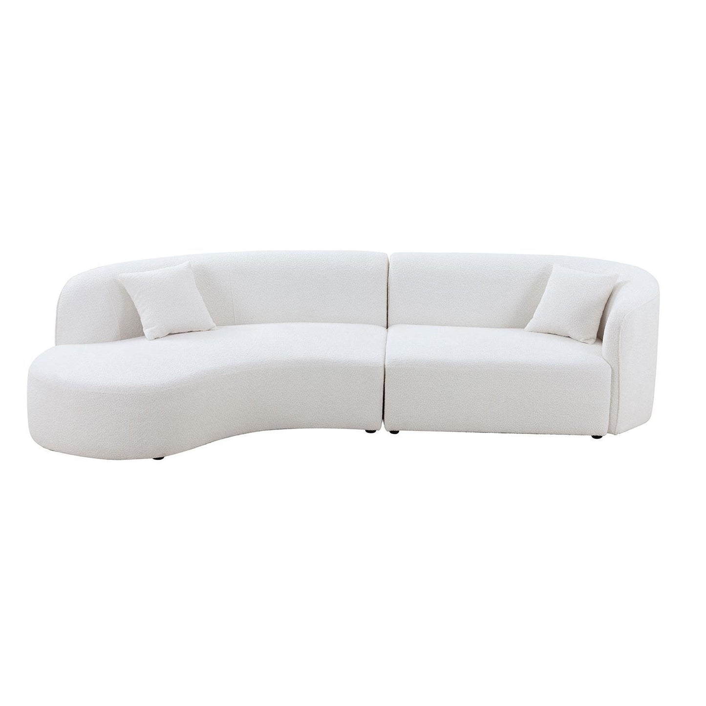 Luxury Modern Style Living Room Upholstery Curved Sofa with Chaise 2-Piece Set - Boucle Couch, White