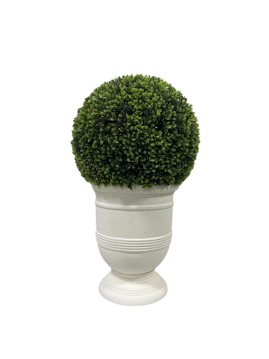 24" Ball Topiary in White Pot, Artificial Faux Plant for indoor and outdoor