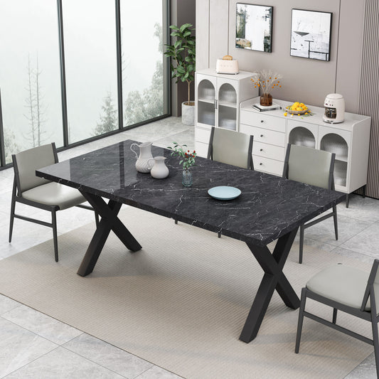 70.87\"Modern Square Dining Table with Printed  Marble Table Top+ X-Shape Table Leg