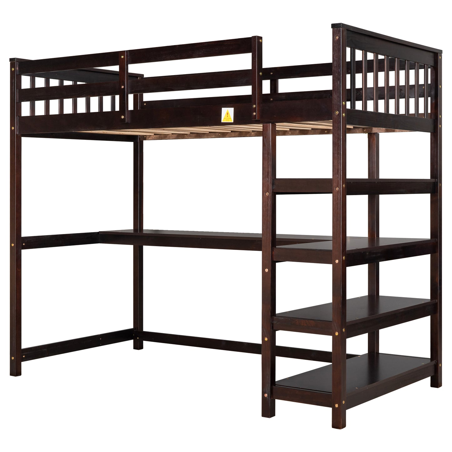 Twin Size Loft Bed with Storage Shelves and Under-bed Desk