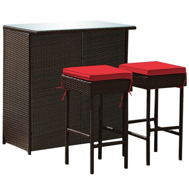 3 Pieces Outdoor Patio Rattan Wicker Bar Set