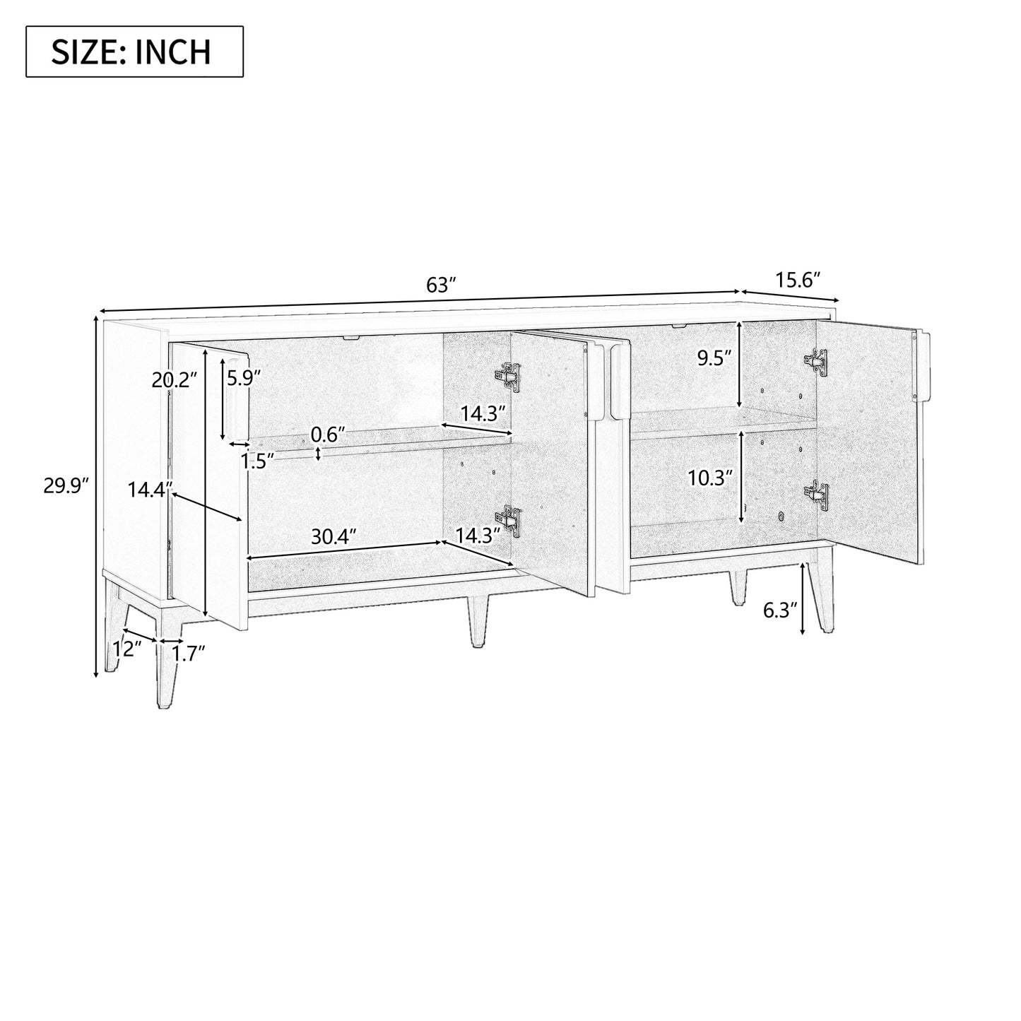 U_Style Storage Cabinet Sideboard Wooden Cabinet with 4 Doors for Hallway, Entryway, Living Room, Bedroom, Adjustable Shelf