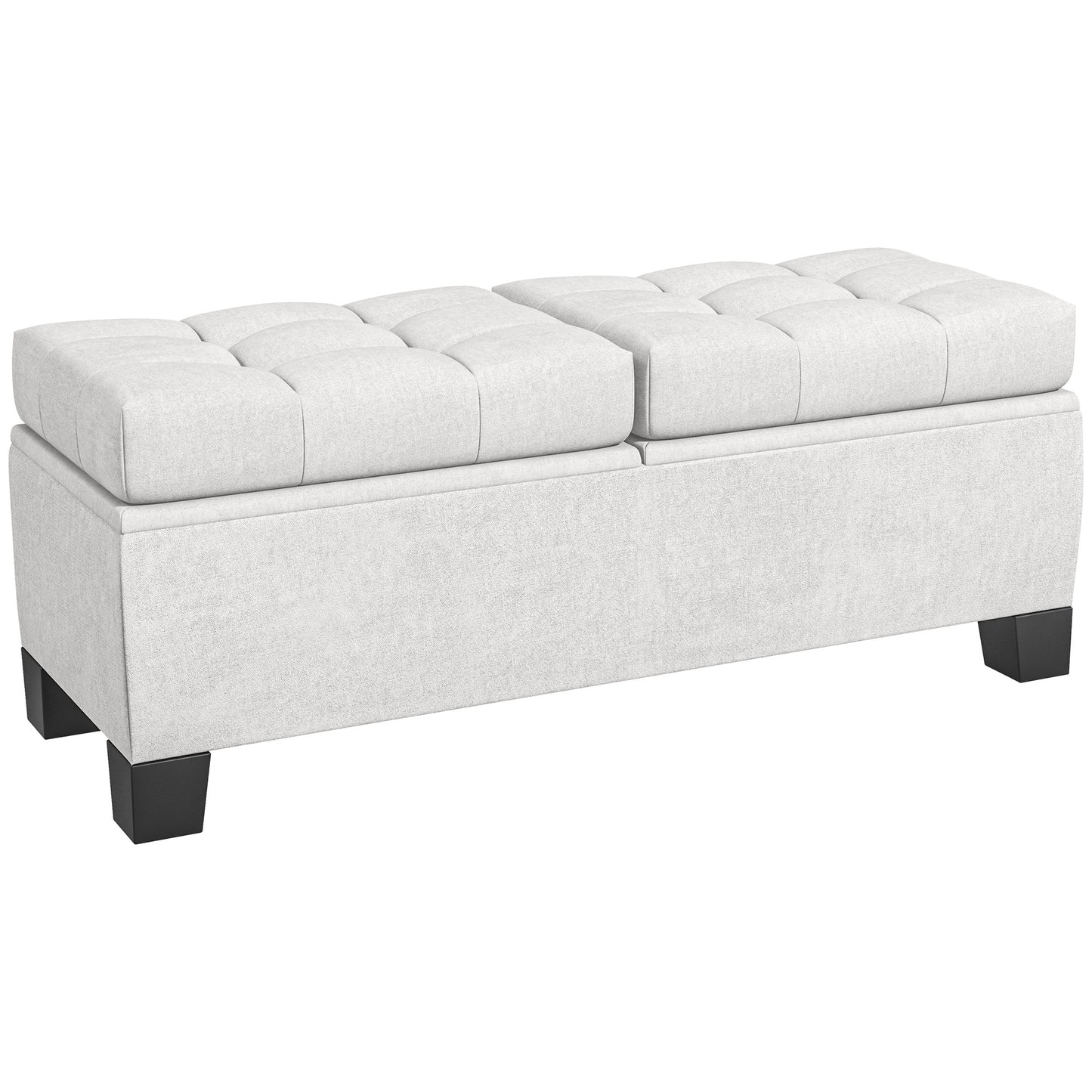 46" Storage Ottoman Bench, Upholstered End of Bed Bench with Steel Frame, Button Tufted Storage Bench with Safety Hinges for Living Room, Entryway, Bedroom, Cream