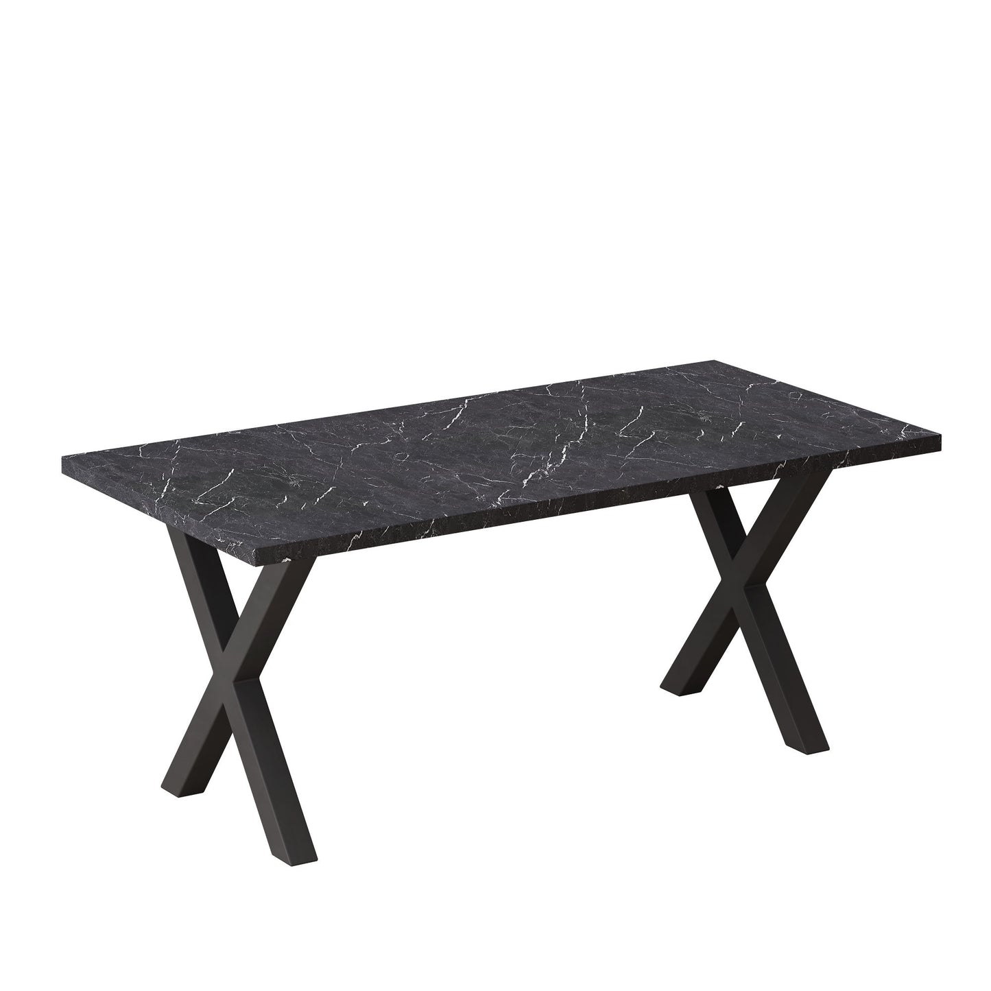 70.87\"Modern Square Dining Table with Printed  Marble Table Top+ X-Shape Table Leg