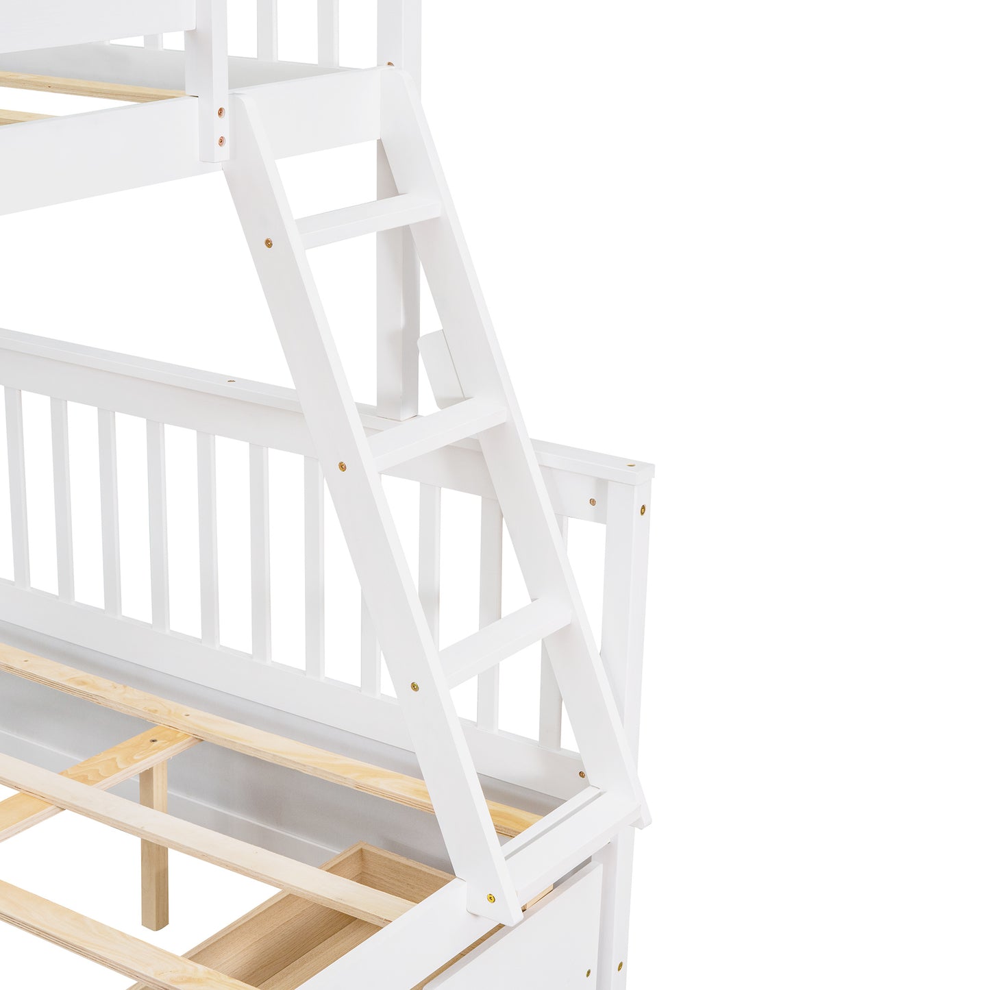 Brown- Twin-Over-Full Bunk Bed with Ladders and Two Storage Drawers