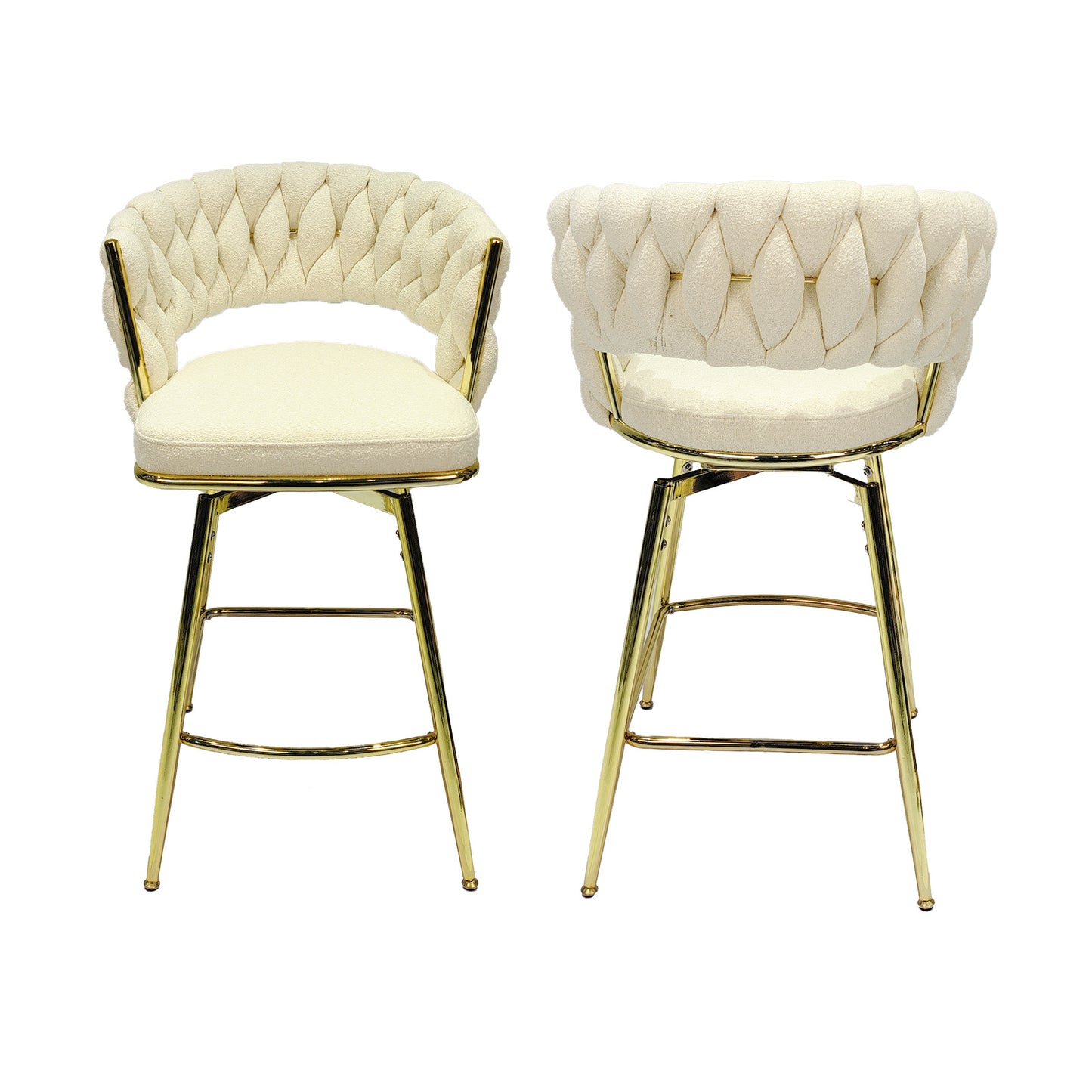 Bar Chair Toweling Woven Bar Stool Set of 2, (White)