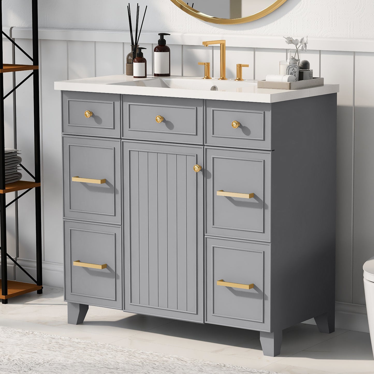 36" Bathroom Vanity Cabinet with Sink Top Combo Set, Grey, Single Sink.