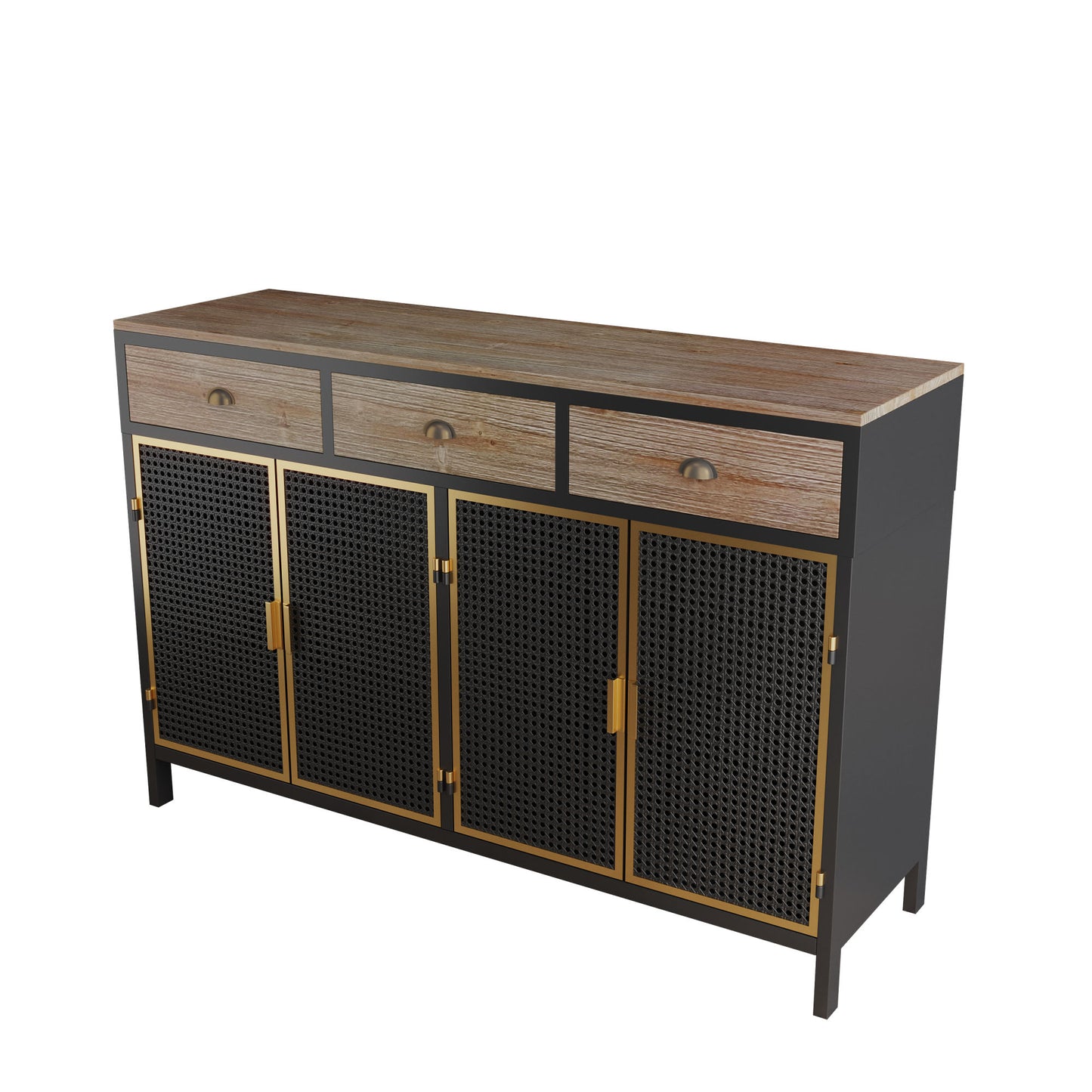 48" Wide 4 Doors Modern Sideboard with 3 Top Drawers, Freestanding Sideboard Storage Cabinet Entryway Floor Cabinet