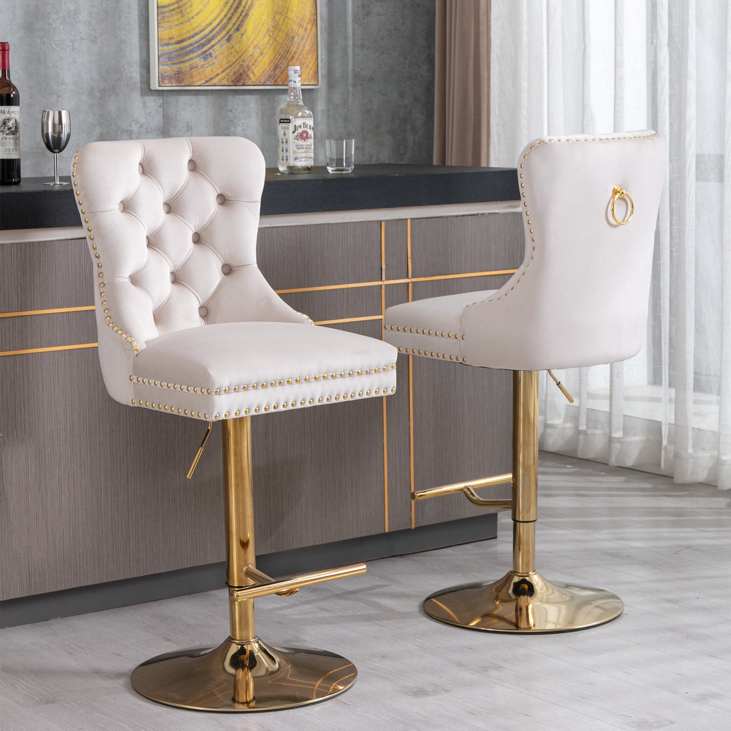 Beige Velvet Barstools (Set of 2)