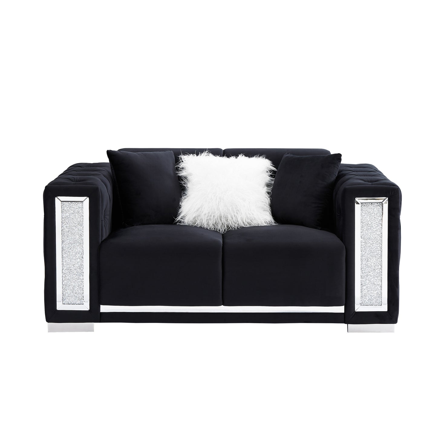 Black Velvet Loveseat for Living Room with Pillows