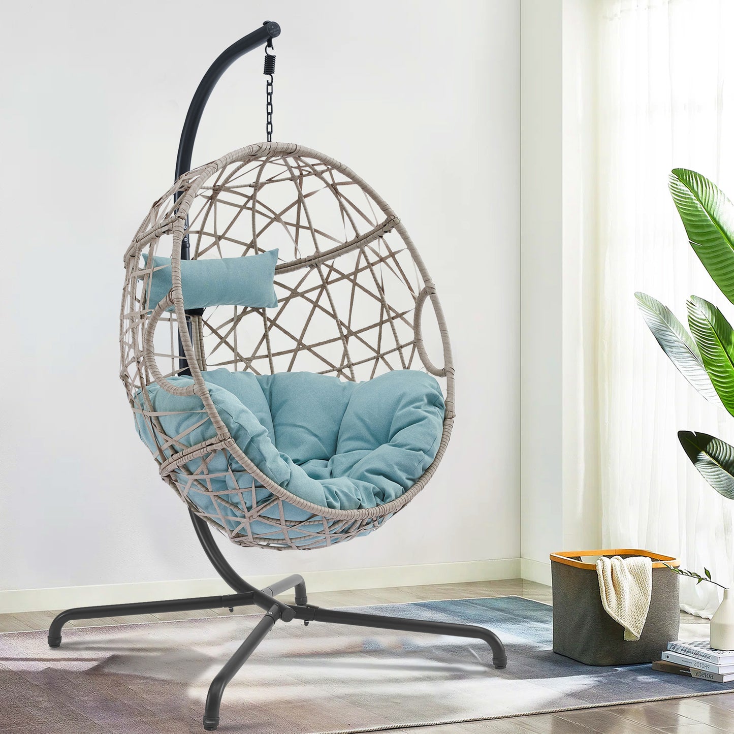 Outdoor Patio Teardrop Wicker Swing Egg Chair