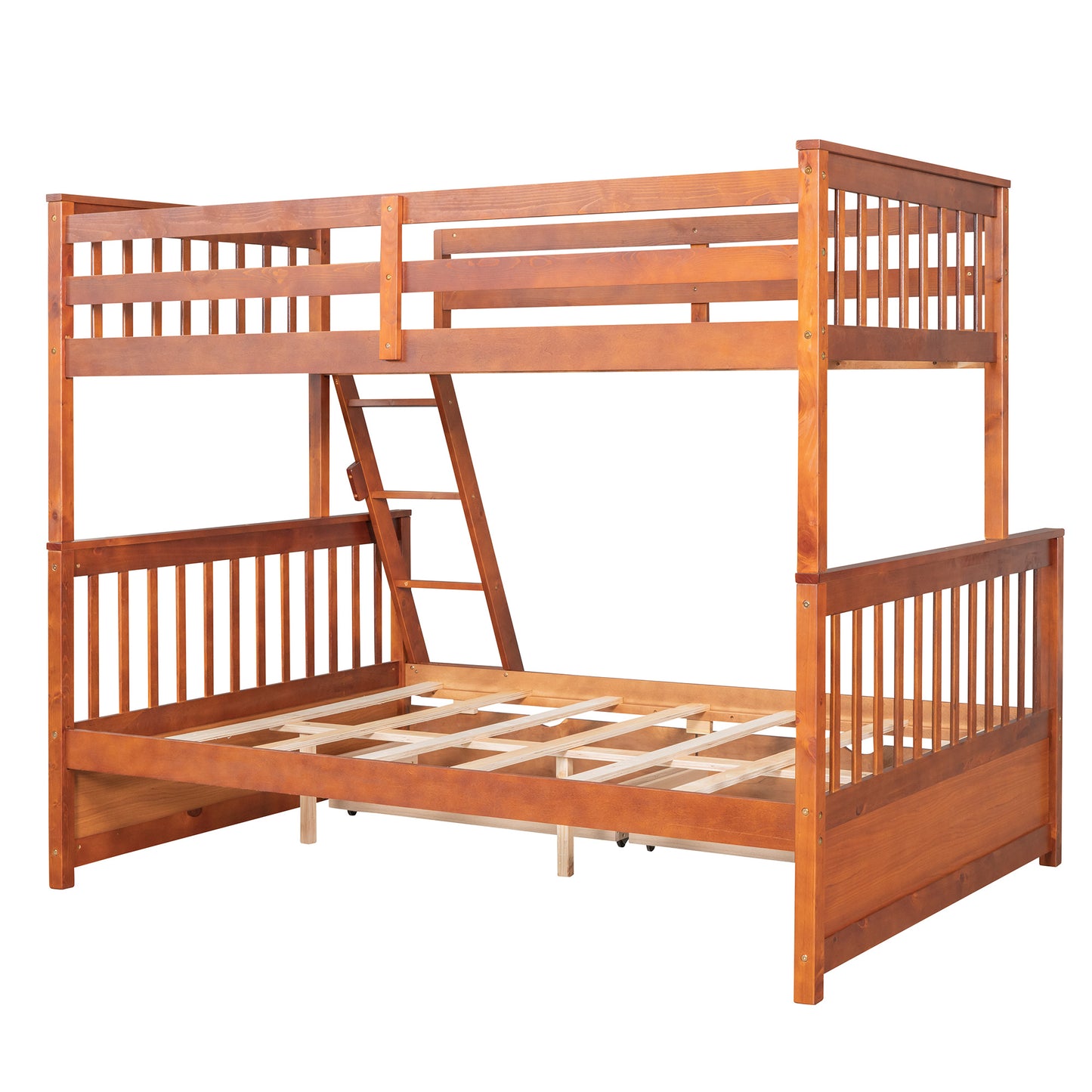 Brown- Twin-Over-Full Bunk Bed with Ladders and Two Storage Drawers