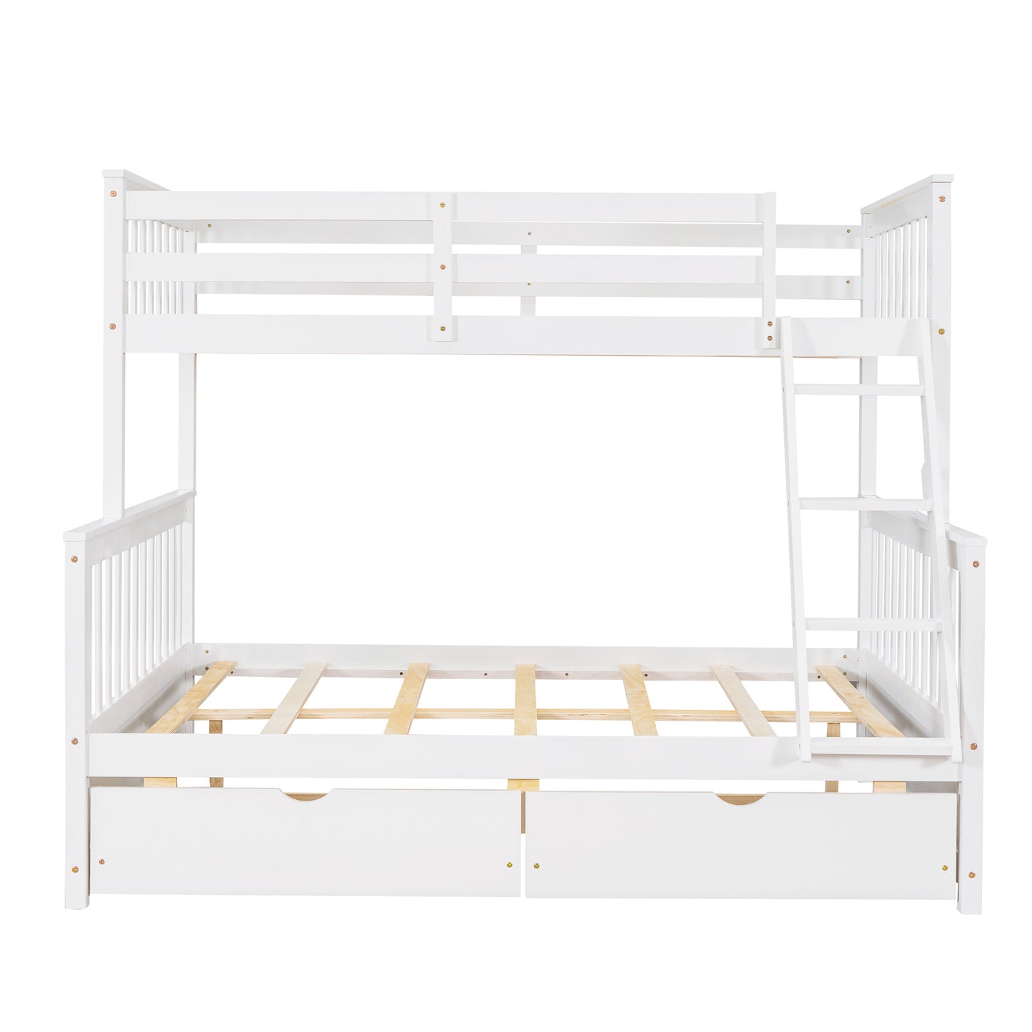 Brown- Twin-Over-Full Bunk Bed with Ladders and Two Storage Drawers