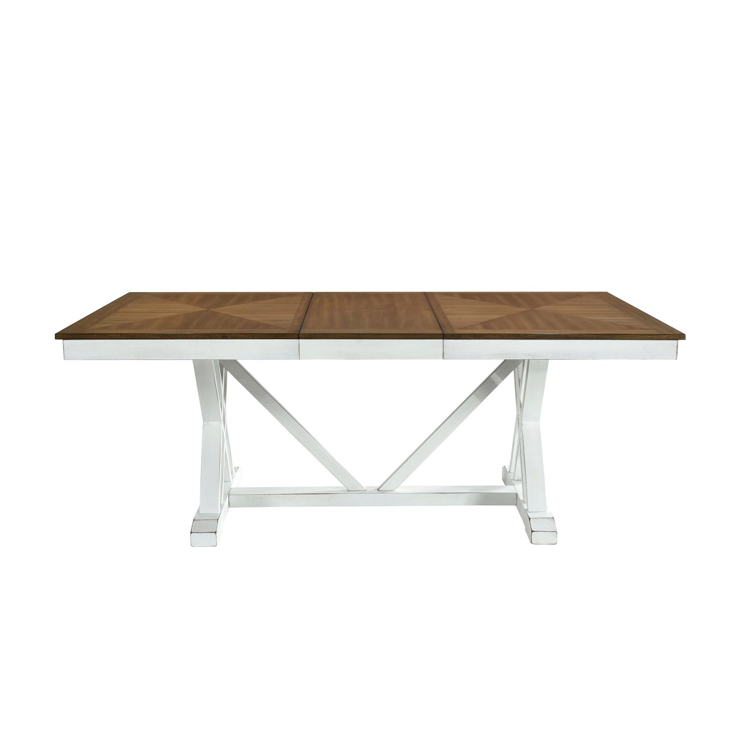 Modern Style White and Oak Finish Dining Table - with Self-Storing Extension Leaf Charming Traditional Lines Dining Furniture