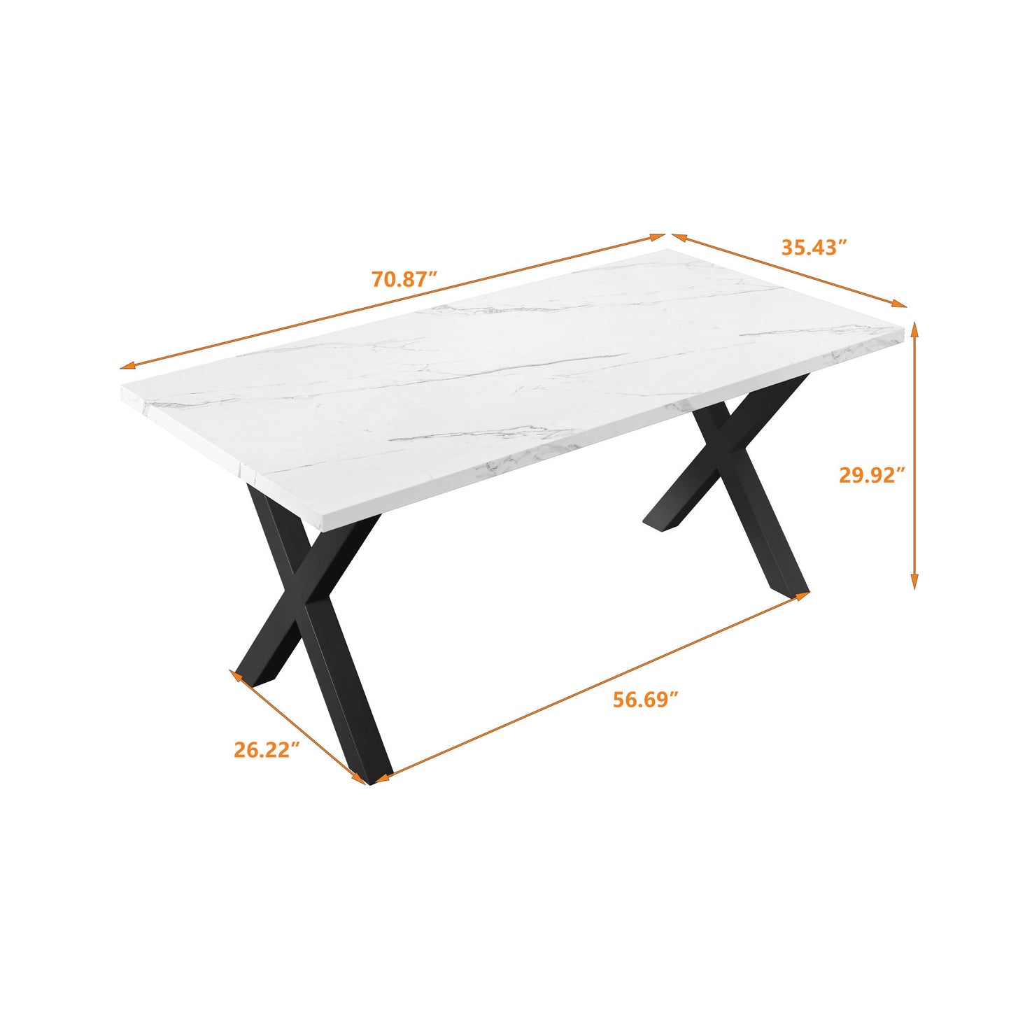 70.87\"Modern Square Dining Table with Printed  Marble Table Top+ X-Shape Table Leg