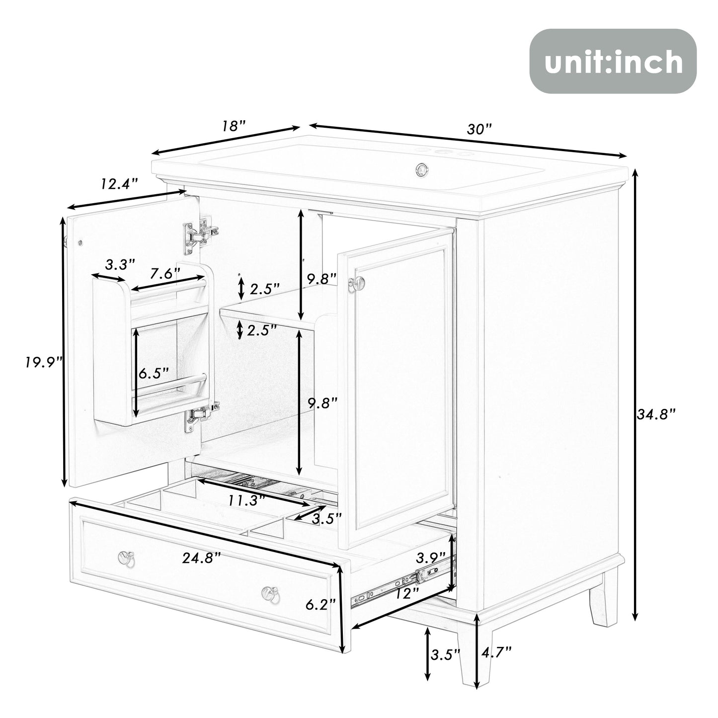 30" Bathroom Vanity with Sink Combo, Grey