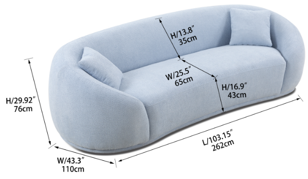 3 seater sofa Modern combination Half Moon casual teddy wool sofa, blue sky