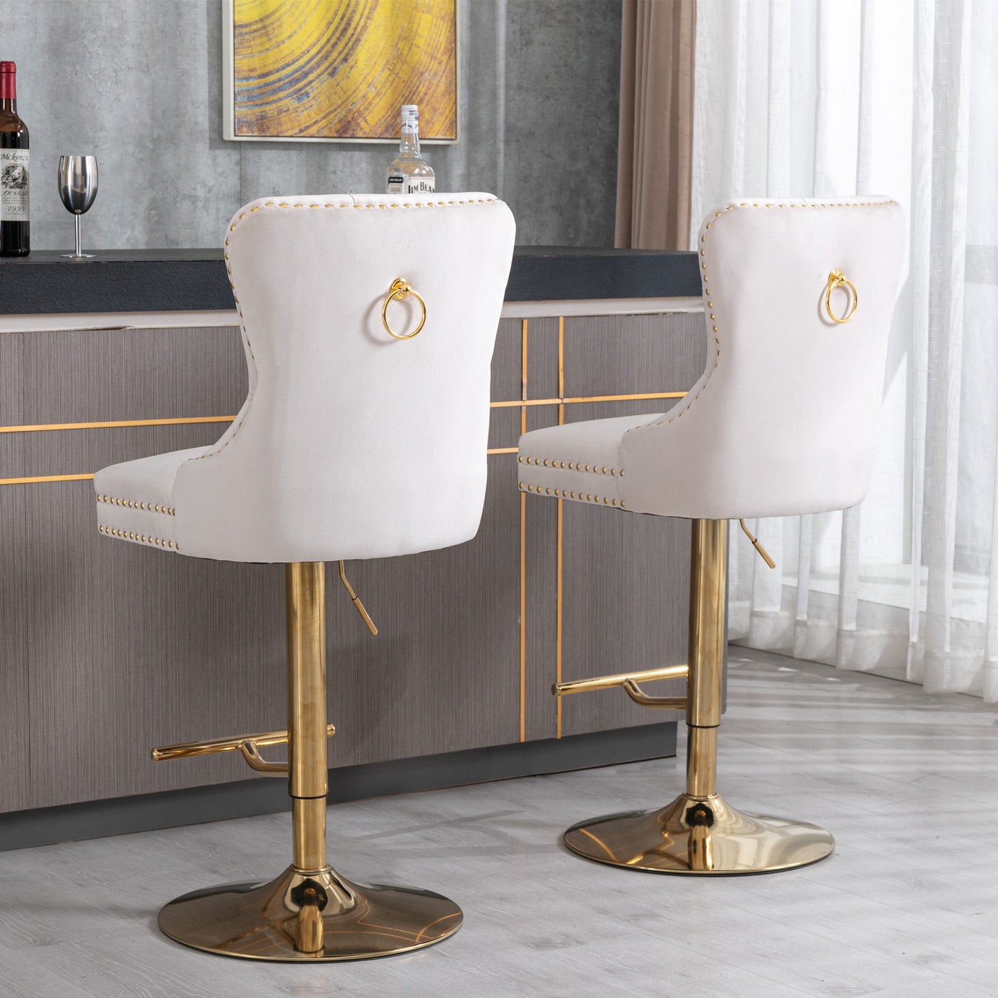 Beige Velvet Barstools (Set of 2)