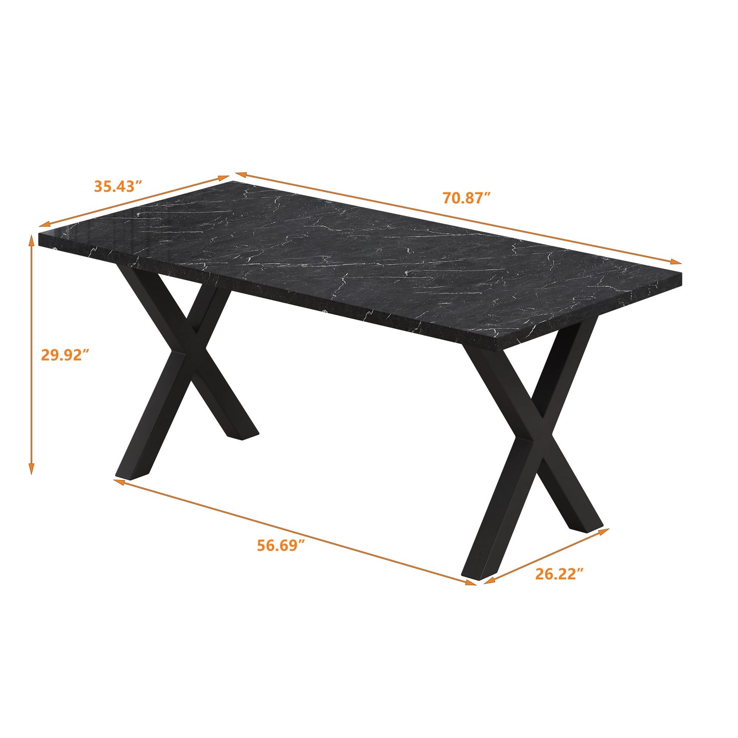 70.87\"Modern Square Dining Table with Printed  Marble Table Top+ X-Shape Table Leg